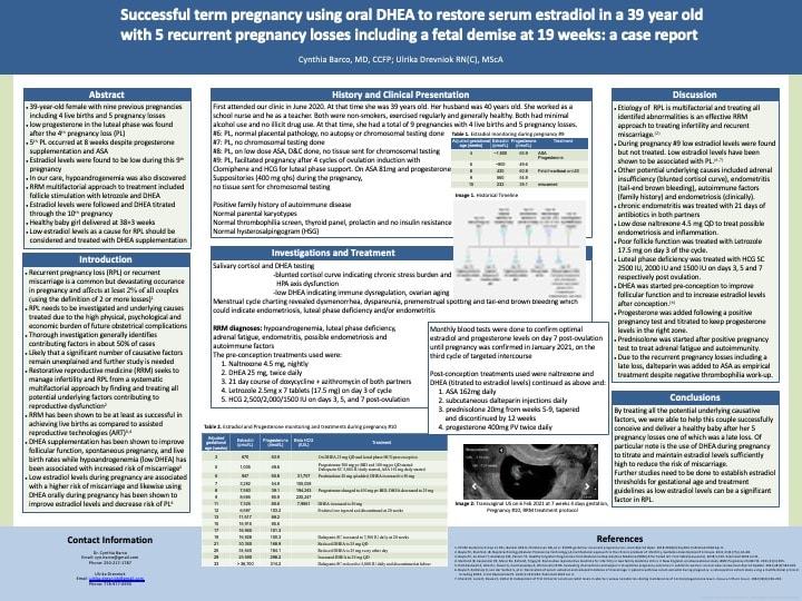 Successful pregnancy using oral DHEA in 39 year old with 5 recurrent pregnancy losses Poster